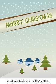 poster vector nature christmas with blue house and tree
