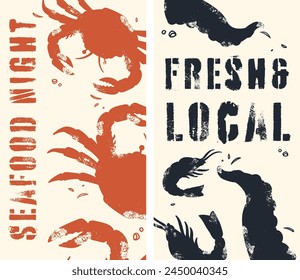 Poster vector for seafood night featuring crab imagery, suitable for restaurant promotions and events.