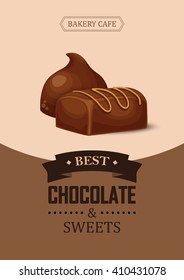 Poster vector template with chocolate candies. Advertising for coffee shop or cafe.