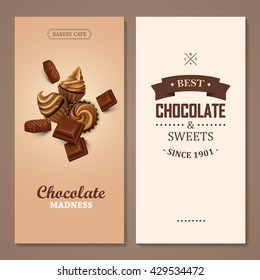 Poster Vector Template With Chocolate And Cupcakes. Advertising For Bakery Shop Or Cafe.