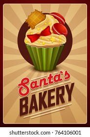 Poster vector template with Christmas cupcake