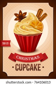 Poster vector template with Christmas cupcake