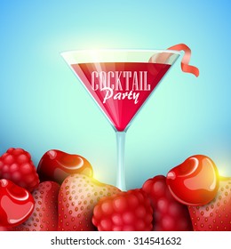 Poster vector template with cocktail and fruits. Party invitation. 