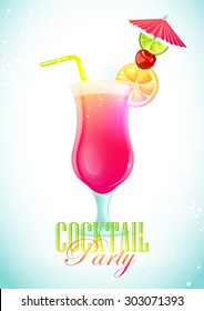 Poster vector template with cocktail. Party invitation.
