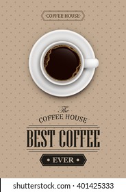 Poster vector template with coffee. Advertising for coffee shop or cafe.