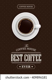 Poster vector template with coffee. Advertising for coffee shop or cafe.