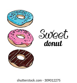 Poster vector template with donuts. Advertising for bakery shop or cafe.