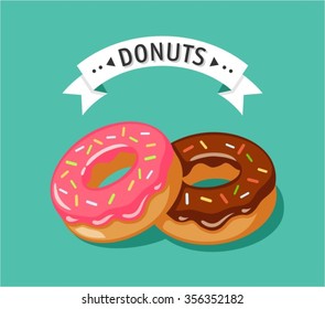 Poster vector template with donuts. Advertising for bakery shop or cafe.