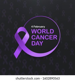 Poster Vector of World Cancer Day( 4 February) with Ribbon and Globe. Simple Poster