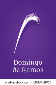 Poster with the vectorized drawing of a palm leaf and the written phrase "sunday palm" in spanish,vector.