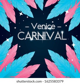 poster of venice carnival with feathers vector illustration design