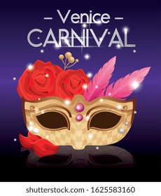 poster of venice carnival and mask and decoration vector illustration design