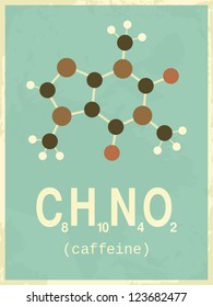 Poster in vintage style with caffeine's structural formula.