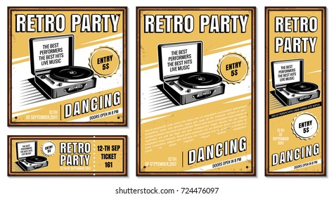 The poster in vintage style on a retro party banner, invitation, flyer, advertising. Vector illustration of retro disco and dance. Old microphone. Other variations you can find in my portfolio.