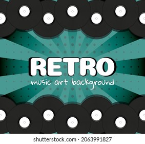 Poster of vinyl player record. Retro music plastic discs background. Vintage disks template banner. Vector