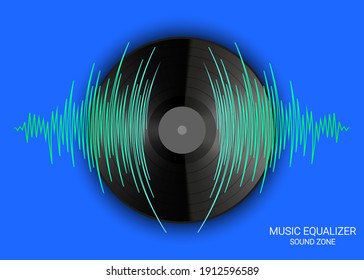 Poster of vinyl record and pulse music wave. Vector colorful media technology. Modern audio banner