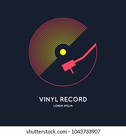 Poster of the Vinyl record. Vector illustration music on dark background.