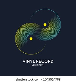 Poster of the Vinyl record. Vector illustration music on dark background.