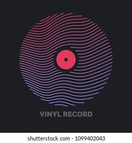 Poster of the Vinyl record. Vector illustration music on dark background.