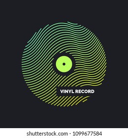 Poster of the Vinyl record. Vector illustration music on dark background.