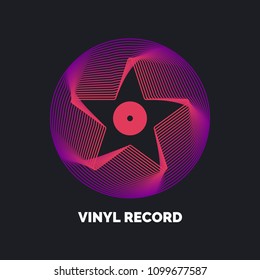 Poster of the Vinyl record. Vector illustration music on dark background.