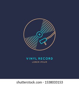 Poster of the Vinyl record. Vector illustration music on dark background.