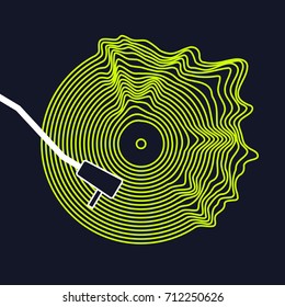 Poster of the Vinyl record. Vector illustration music on dark background.