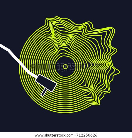 Poster of the Vinyl record. Vector illustration music on dark background.