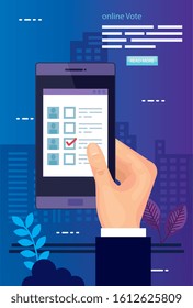 poster of vote with hand and smartphone vector illustration design