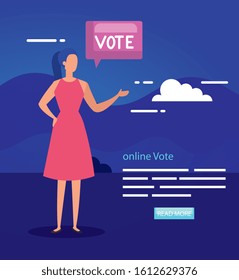 poster of vote online with business woman vector illustration design