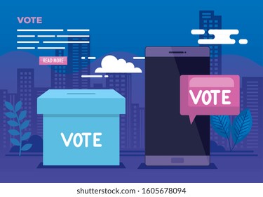 poster of vote online with smartphone and icons vector illustration design
