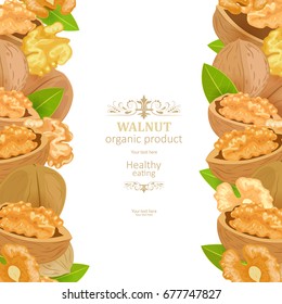 poster with walnuts and green leaves for your design