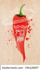 Poster Watercolor Lettering Hot Chili Pepper