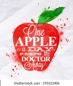 Poster watercolor lettering one apple a day keeps the doctor away