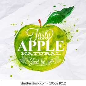 Poster watercolor lettering tasty apple natural good for you