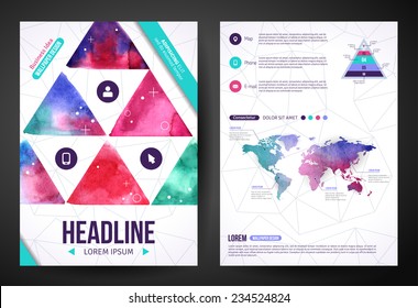 Poster with Watercolor Paint Triangles. Vector illustration. Abstract Background for Business Documents, Flyers and Placards. Typographic template for text.