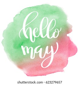 Poster watercolor pink & green / lettering Hello may