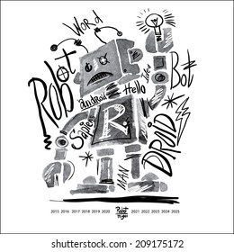 Poster watercolor robot and lettering. Graphics for t-shirt