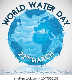 Poster with watery design of Earth globe for World Water Day celebration in March 22.