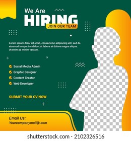 Poster for we are hiring. employees needed. Social media template job vacancy recruitment