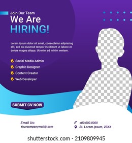 Poster For We Are Hiring. Employees Needed. Social Media Template Job Vacancy Recruitment