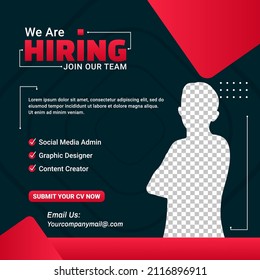 Poster for we are hiring. employees needed. Social media template job vacancy recruitment
