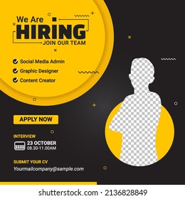 Poster for we are hiring. employees needed. Social media template job vacancy recruitment