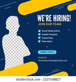 Poster for we are hiring. employees needed. Social media template job vacancy recruitment