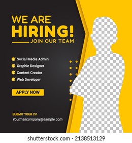 Poster for we are hiring. employees needed. Social media template job vacancy recruitment