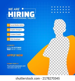 Poster for we are hiring. Employees needed. Social media template job vacancy recruitment