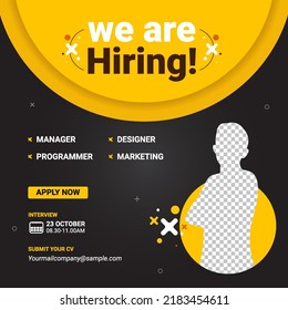 Poster for we are hiring. employees needed. Social media template job vacancy recruitment