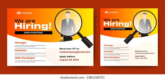 Poster for we are hiring. employees needed. Social media template job vacancy recruitment