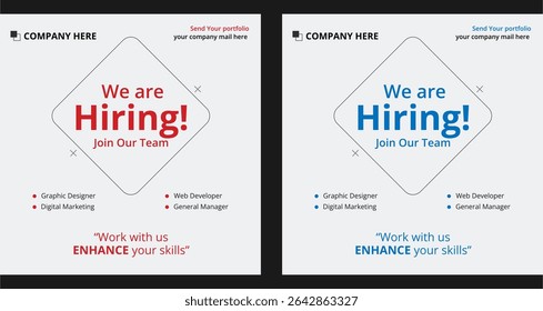 Poster para nós estamos contratando. funcionários necessários. Recrutamento de vagas de emprego de modelo de mídia social