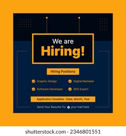 Poster for we are hiring join our team. employees needed. Social media template job vacancy recruitment